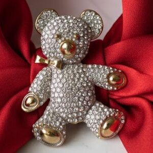 NEW HUGE Sparkling SWAROVSKI Crystals Teddy Bear Brooch RHINESTONES PAVE 3”